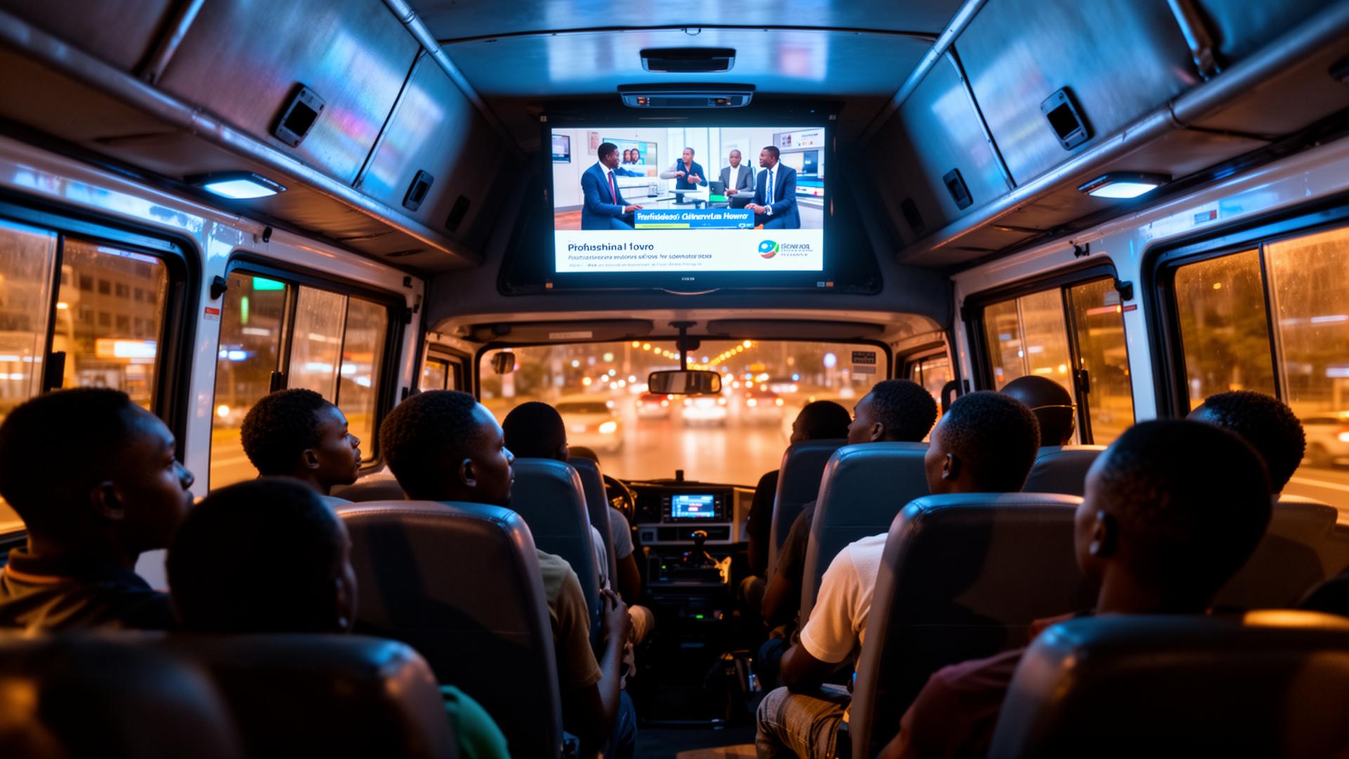 Matatu interior with entertainment screen